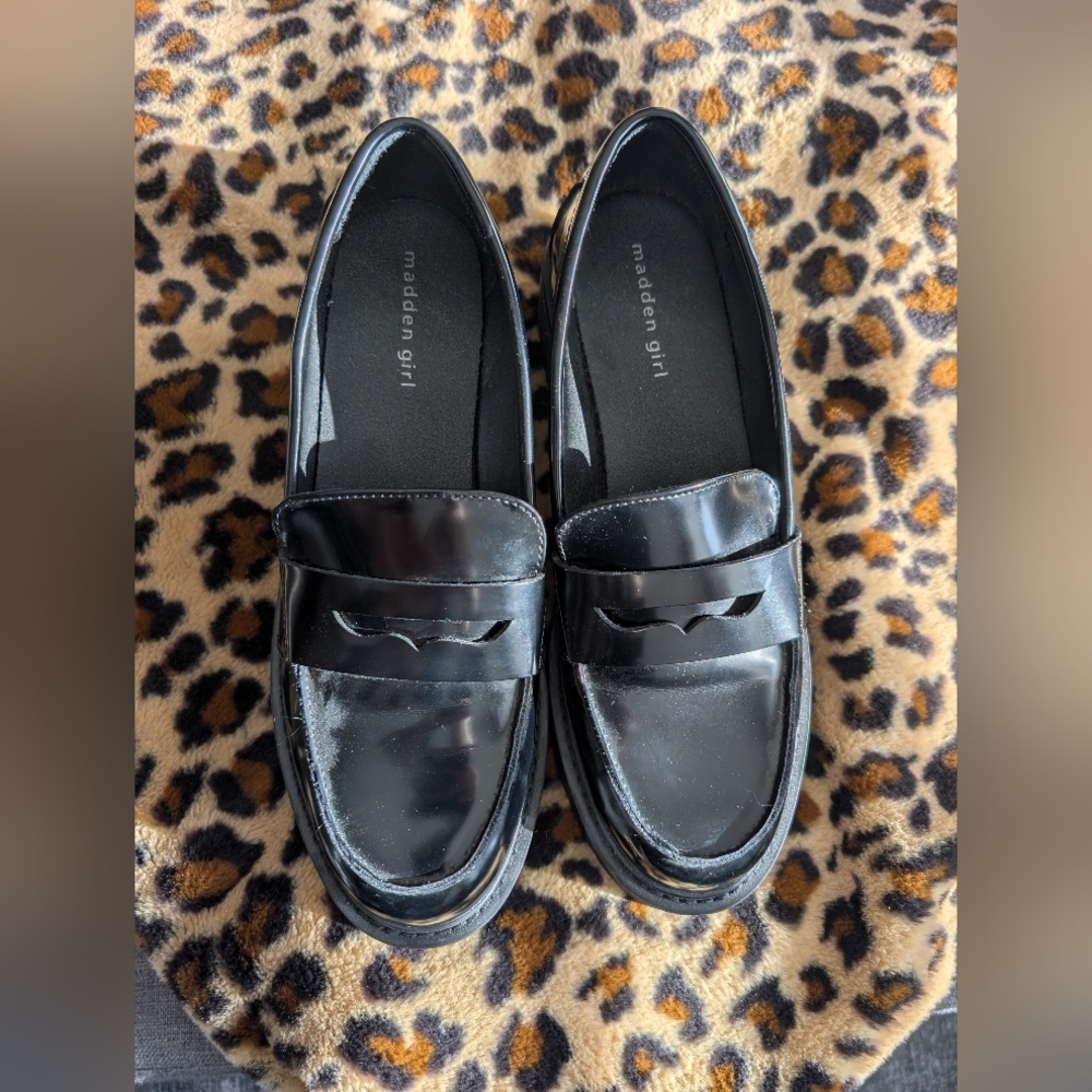 Madden Girl Glossy Black Loafers
